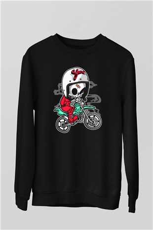 Skull Motocrosser Baskılı Siyah Unisex T-Shirt