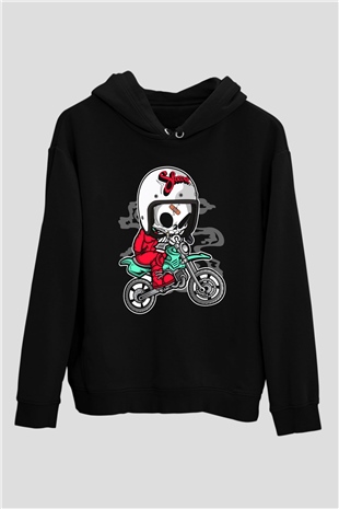 Skull Motocrosser Baskılı Siyah Unisex T-Shirt