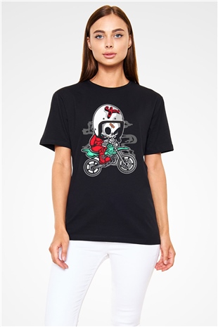Skull Motocrosser Baskılı Siyah Unisex T-Shirt