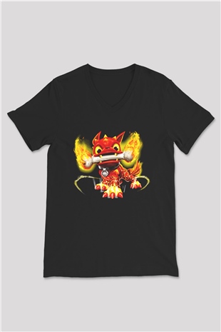 Skylanders Siyah Unisex V Yaka Tişört T-Shirt