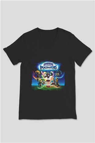 Skylanders Siyah Unisex V Yaka Tişört