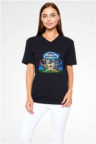 Skylanders Siyah Unisex V Yaka Tişört