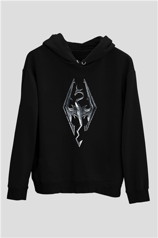 Skyrim Baskılı Unisex Siyah Kapüşonlu Sweatshirt