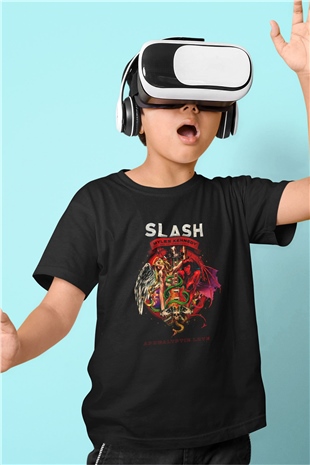 Slash Baskılı Siyah Unisex Çocuk Tişört