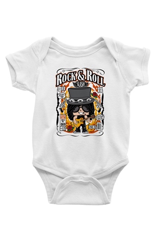 Slash Baskılı Unisex Beyaz Bebek Body - Zıbın