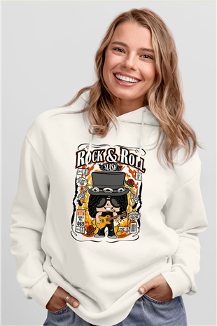 Slash Baskılı Unisex Beyaz Hoodie