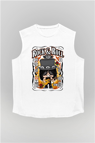 Slash Baskılı Unisex Beyaz Kolsuz Tişört