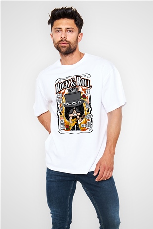 Slash Baskılı Unisex Beyaz Oversize Tişört