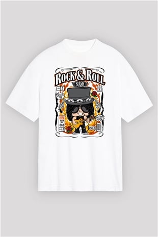 Slash Baskılı Unisex Beyaz Oversize Tişört