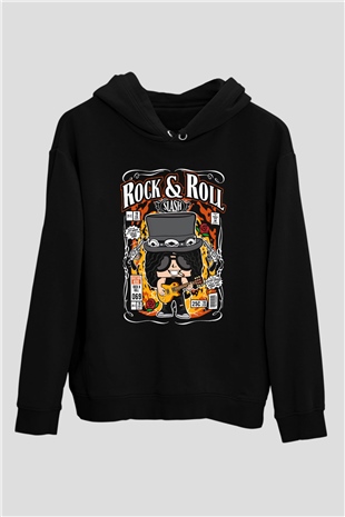Slash Baskılı Unisex Siyah Hoodie