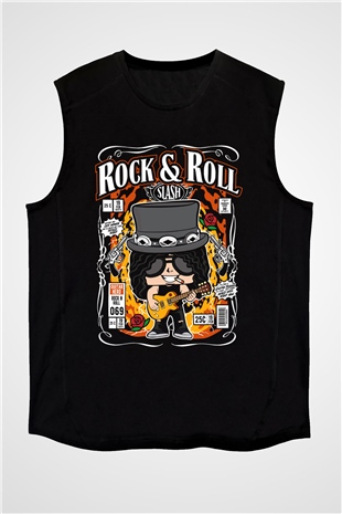 Slash Baskılı Unisex Siyah Kolsuz Tişört