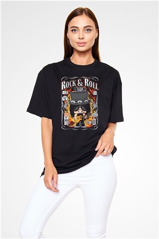 Slash Baskılı Unisex Siyah Oversize Tişört