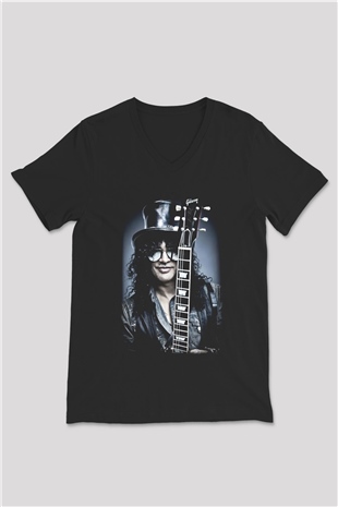 Slash Siyah Unisex V Yaka Tişört T-Shirt