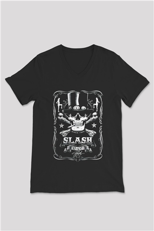 Slash Siyah Unisex V Yaka Tişört T-Shirt