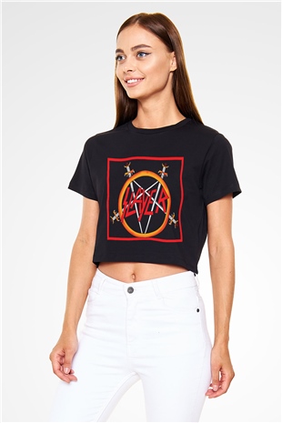 Slayer Siyah Crop Top Tişört