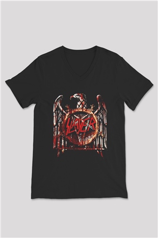 Slayer Siyah Unisex V Yaka Tişört T-Shirt