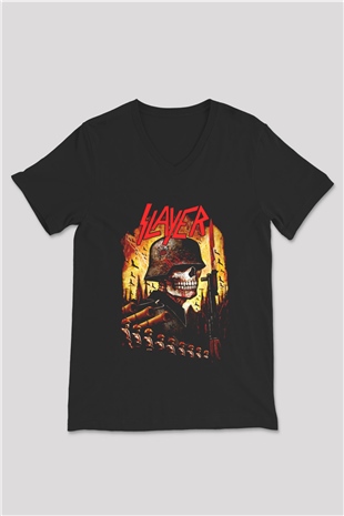 Slayer Siyah Unisex V Yaka Tişört T-Shirt