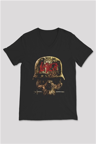 Slayer Siyah Unisex V Yaka Tişört T-Shirt