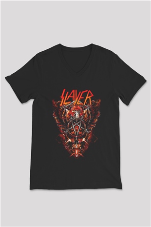 Slayer Siyah Unisex V Yaka Tişört T-Shirt