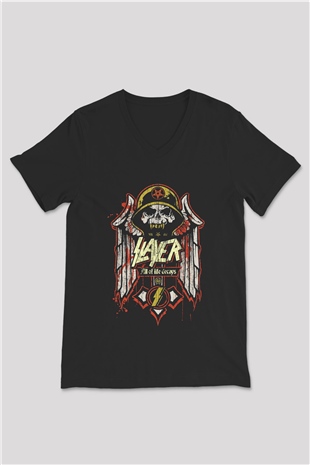 Slayer Siyah Unisex V Yaka Tişört T-Shirt