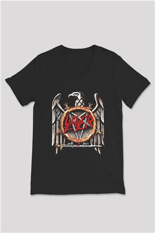 Slayer Siyah Unisex V Yaka Tişört T-Shirt