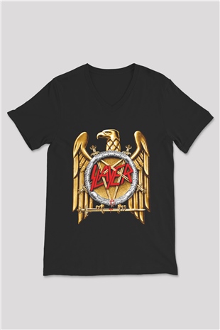 Slayer Siyah Unisex V Yaka Tişört T-Shirt