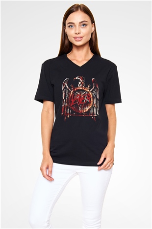 Slayer Siyah Unisex V Yaka Tişört T-Shirt