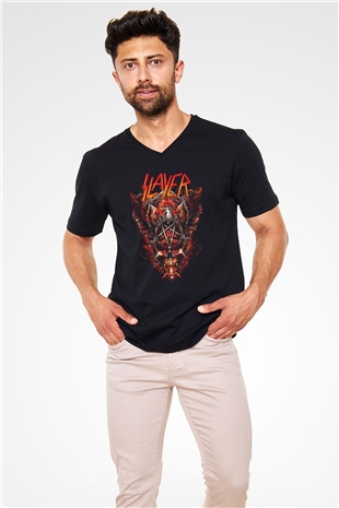 Slayer Siyah Unisex V Yaka Tişört T-Shirt