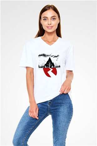 Sleeping with Sirens Beyaz Unisex V Yaka Tişört T-Shirt