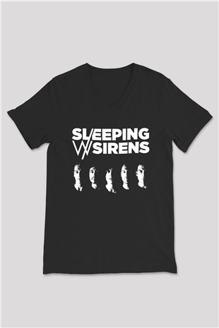 Sleeping with Sirens Siyah Unisex V Yaka Tişört T-Shirt