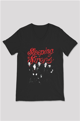 Sleeping with Sirens Siyah Unisex V Yaka Tişört T-Shirt