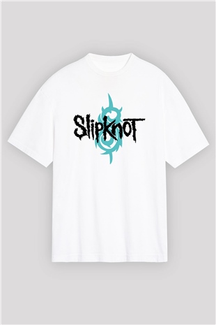 Slipknot Beyaz Unisex Oversize Tişört T-Shirt - Oversize Tişört Fabrikası