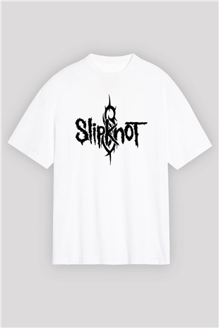 Slipknot Beyaz Unisex Oversize Tişört T-Shirt - Oversize Tişört Fabrikası