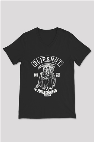 Slipknot Siyah Unisex V Yaka Tişört T-Shirt