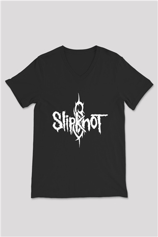 Slipknot Siyah Unisex V Yaka Tişört T-Shirt