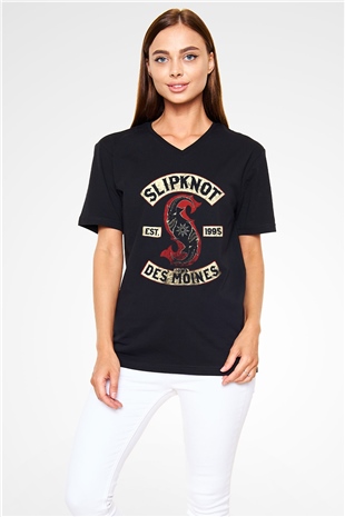 Slipknot Siyah Unisex V Yaka Tişört T-Shirt