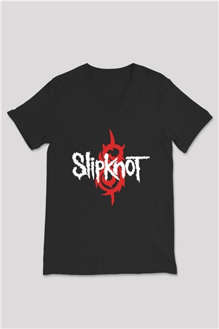 Slipknot Siyah Unisex V Yaka Tişört T-Shirt