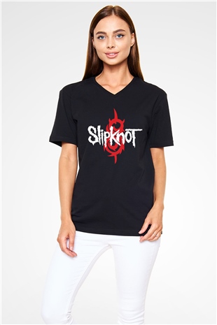 Slipknot Siyah Unisex V Yaka Tişört T-Shirt