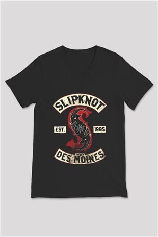 Slipknot Siyah Unisex V Yaka Tişört T-Shirt