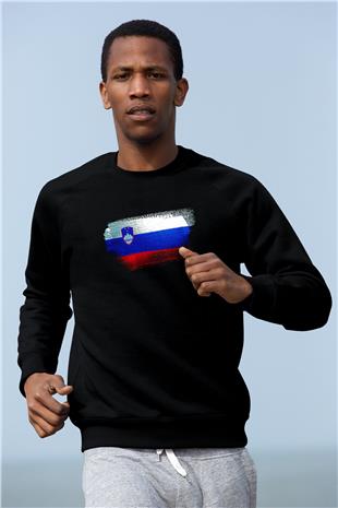 Slovenya - Slovenia Bayrağı Baskılı Unisex Siyah Sweatshirt