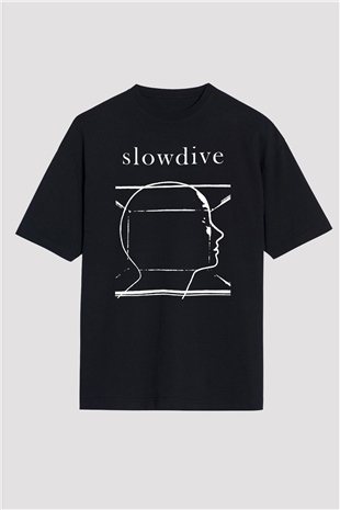 Slowdive Baskılı Unisex Siyah Oversize Tişört - Tshirt