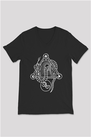 Slowdive Baskılı Unisex Siyah V Yaka Tişört - Tshirt