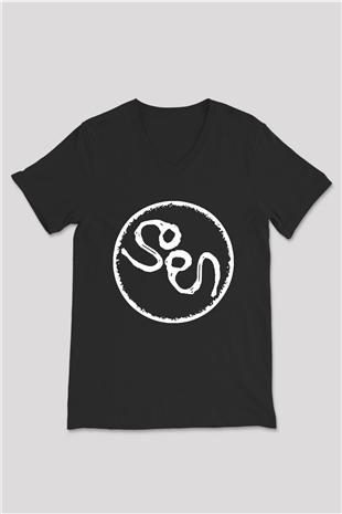 Slowdive Baskılı Unisex Siyah V Yaka Tişört - Tshirt