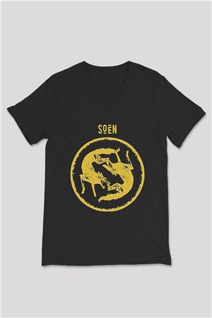 Slowdive Baskılı Unisex Siyah V Yaka Tişört - Tshirt