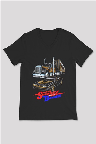 Smokey and the Bandit Siyah Unisex  V Yaka Tişört