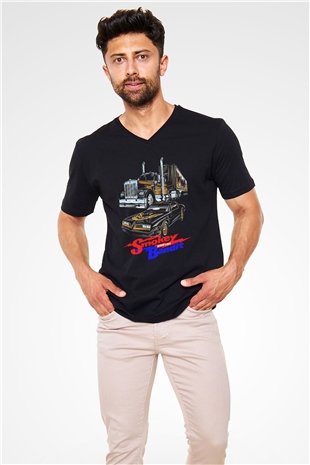 Smokey and the Bandit Siyah Unisex  V Yaka Tişört