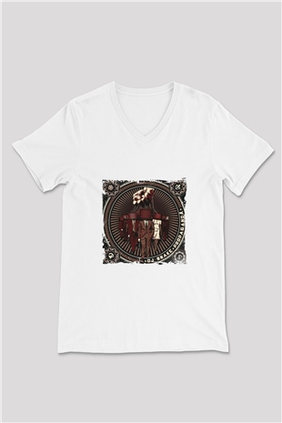 Snake Baskılı Beyaz V Yaka Unisex Tişört