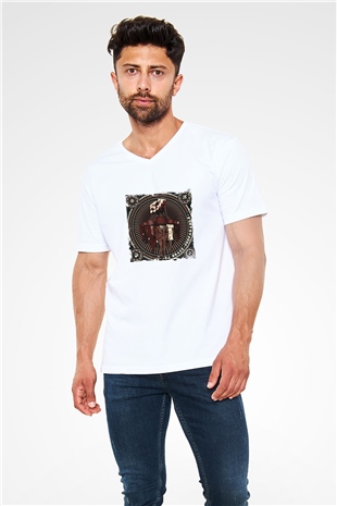 Snake Baskılı Beyaz V Yaka Unisex Tişört