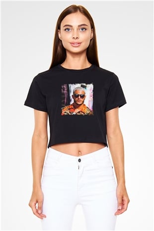 Snake Baskılı Crop Top Siyah Kadın Tişört