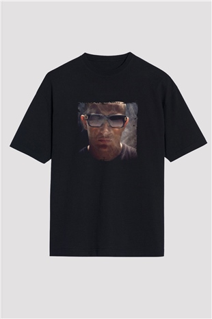 Snake Baskılı Unisex Oversize Siyah Tişört